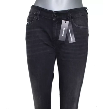 Damskie jeansy Diesel Slandy - Super Slim Skinny Regular Waist Stretch - 069BU-00SXJM - czarne rurki