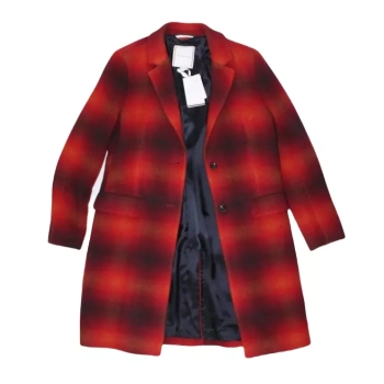 Damski płaszcz Tommy Hilfiger -Wool Blend Check Classic Coat -WW0WW31740 -czerwona kratka