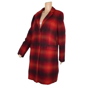 Damski płaszcz Tommy Hilfiger -Wool Blend Check Classic Coat -WW0WW31740 -czerwona kratka