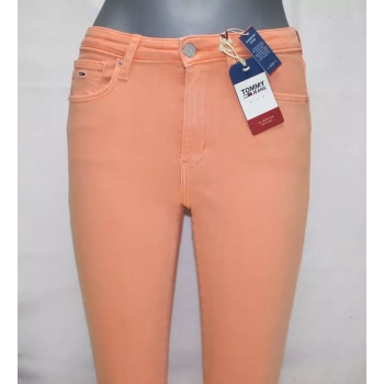 Jeansy Tommy Jeans Sylvia -rurki Melon Orange Stretch DW0DW08220