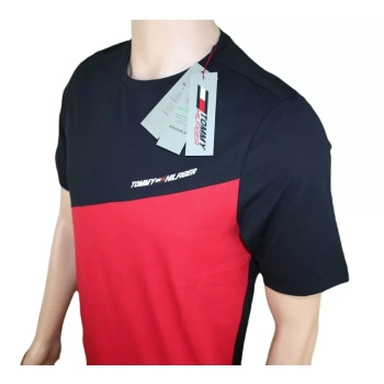 Męska koszulka Tommy Hilfiger - Primary Red MW0MW17281 -czerwono-czarna