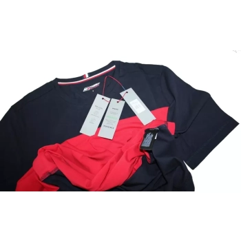 Męska koszulka Tommy Hilfiger - Primary Red MW0MW17281 -czerwono-czarna