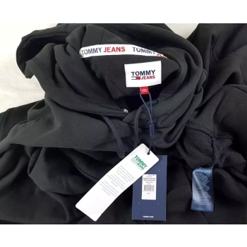 Męska bluza z kapturem Tommy Jeans - Relaxed Signature Hoodie - DM0DM15796-BDS Black - czarna