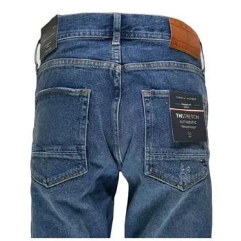 Męskie jeansy Tommy Hilfiger Denton - Straight Fit TH Stretch Authentic - Four Years Repair - MW0MW31105-1BD