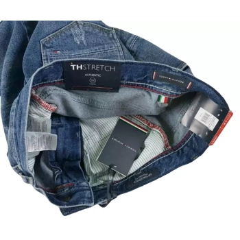 Męskie jeansy Tommy Hilfiger Denton - Straight Fit TH Stretch Authentic - Four Years Repair - MW0MW31105-1BD